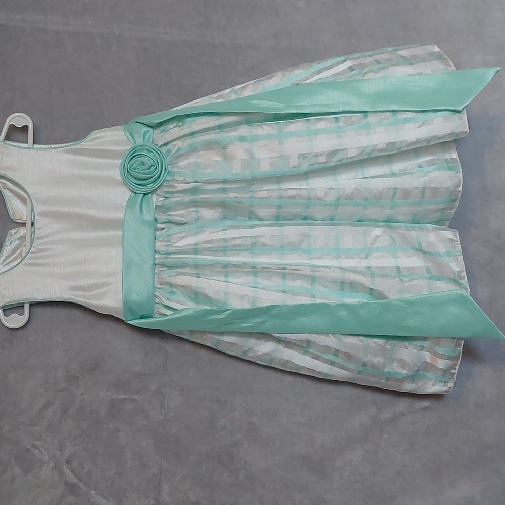Girl's white & mint striped ball dress